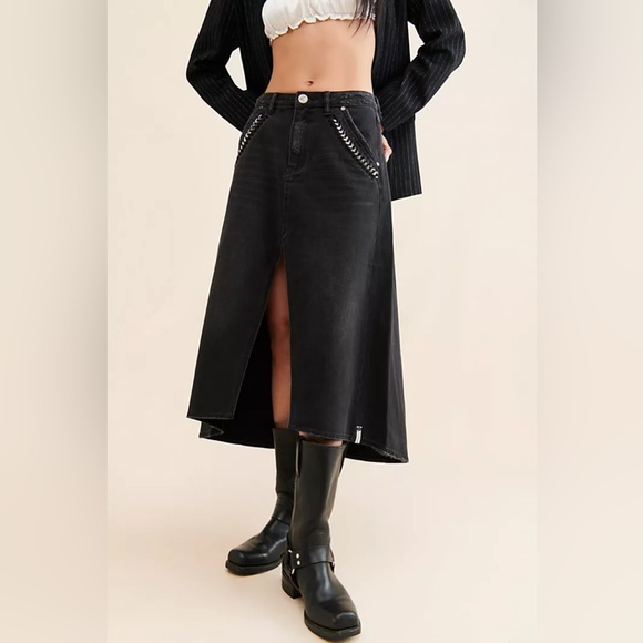 One Teaspoon x Free People x Anthropologie Chain Biker Midi Jean Skirt sz 31 - Picture 1 of 8